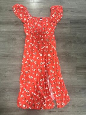Old Navy Red-Orange Floral Midi Dress
